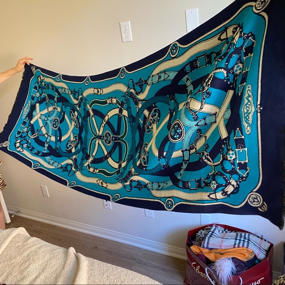 Blue Equestrian Horse Buckle Scarf in the style of Hermes - Picture 4 of 4